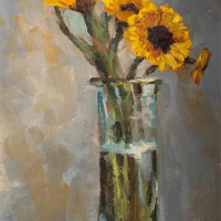 "Green Glass & Sunflowers I" by Donato Beauchaine