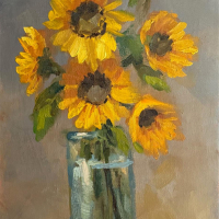 "Green Glass & Sunflowers II" by Donato Beauchaine